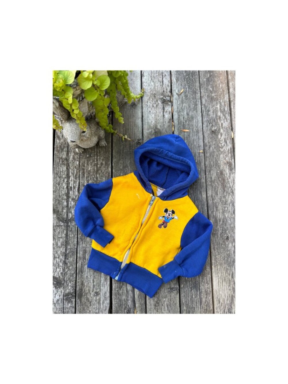 80s Disney Mickey Mouse Patch Hoodie Sweater Fleece Full Zip Color Block 12-18m